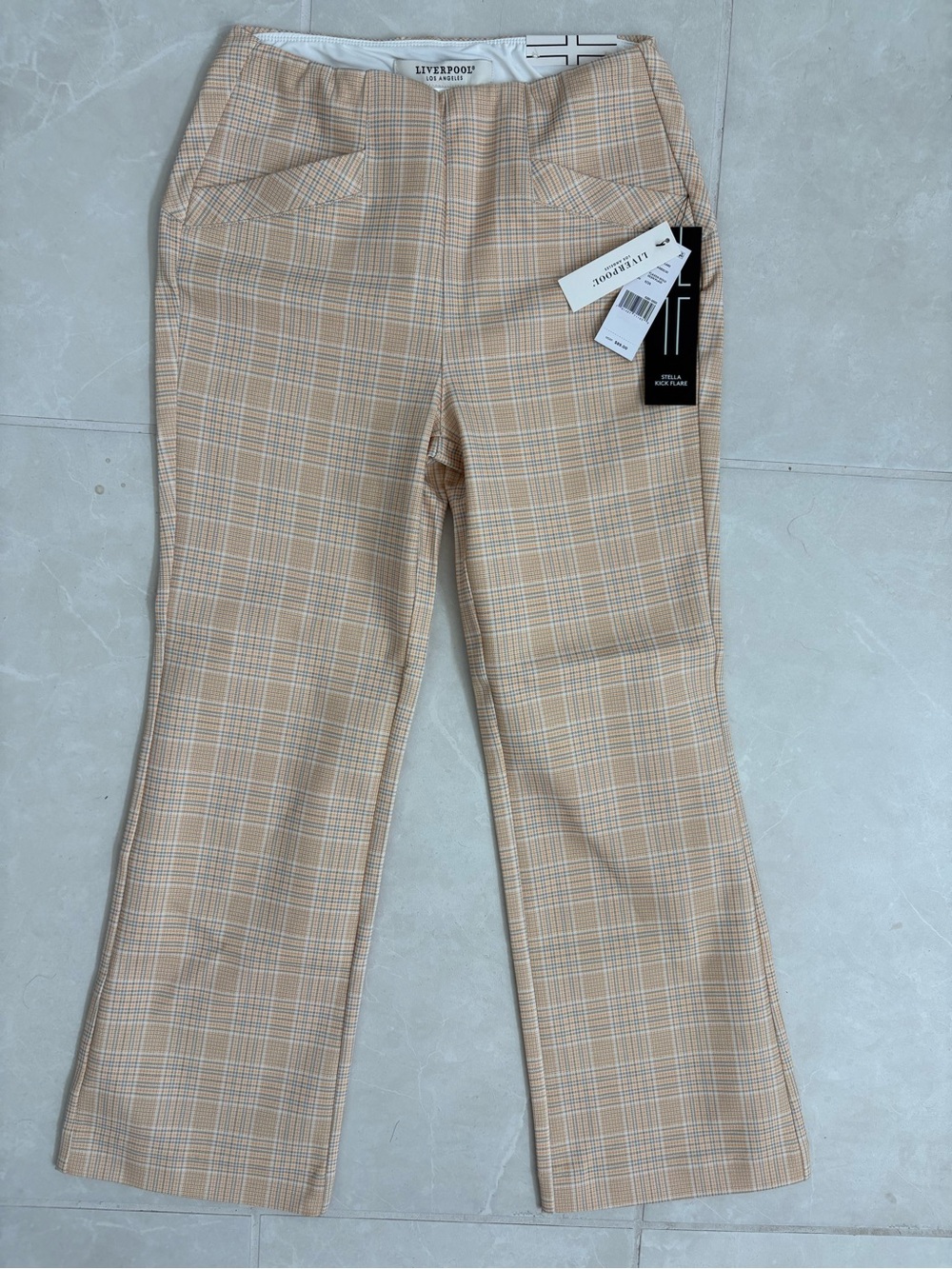Liverpool Beige Plaid Straight-Leg Pants
